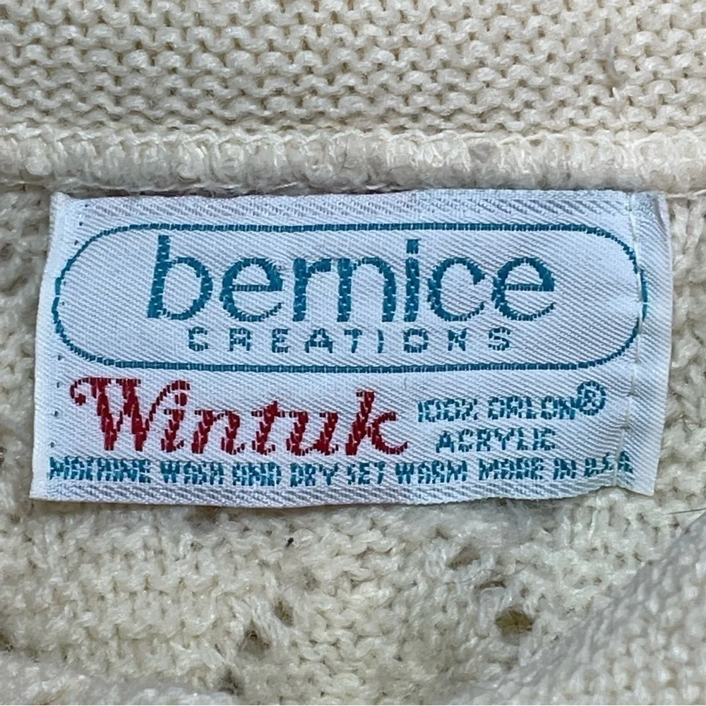 Vintage Bernice Creations Cardigan Sweater Womens Size Medium Ivory Pockets